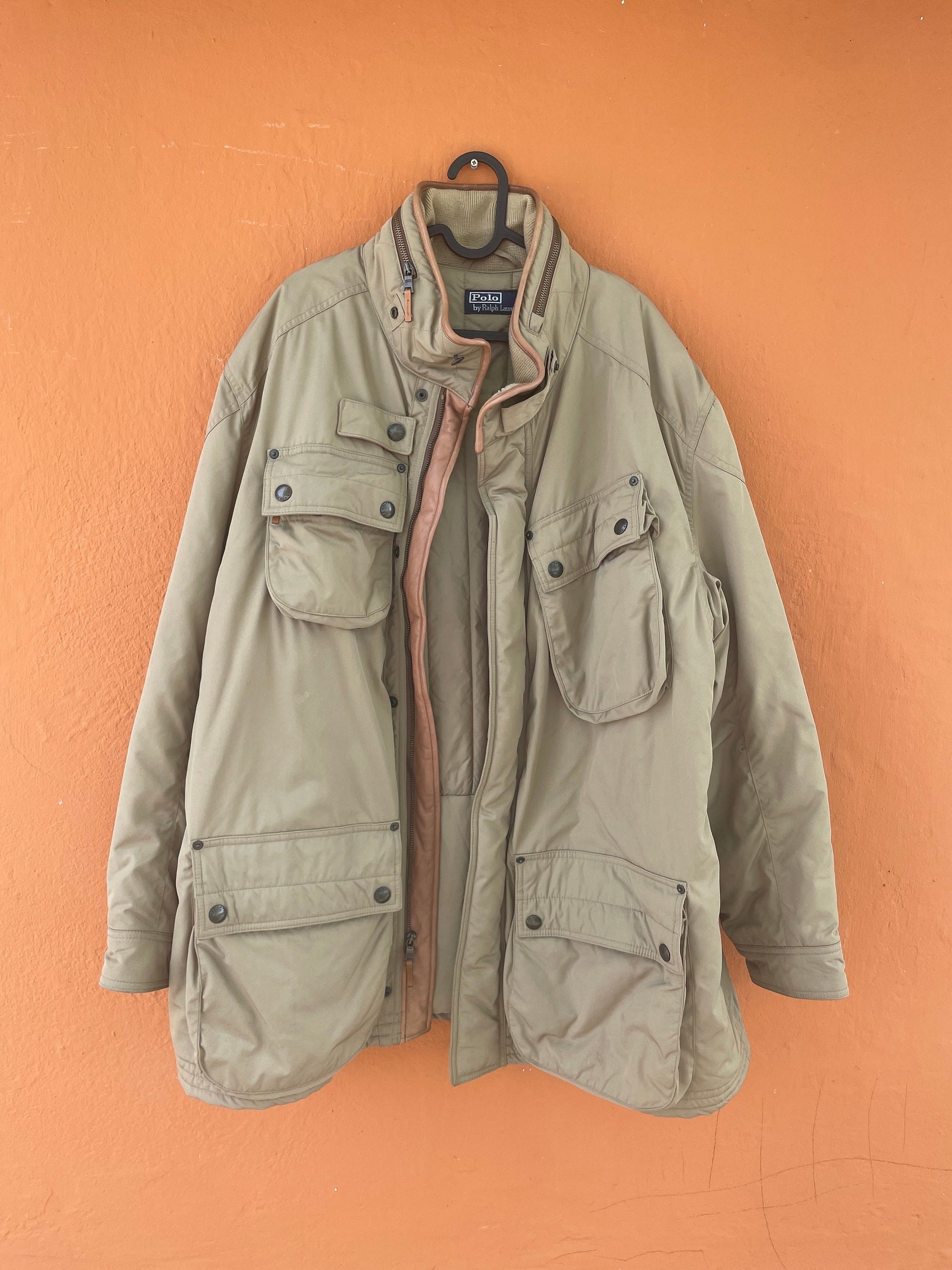 Polo Ralph Lauren puffer jacket beige men's size 2XB Big / vintage streetwear / designer / winter jacket / warm jacket / vintage puffer / RL