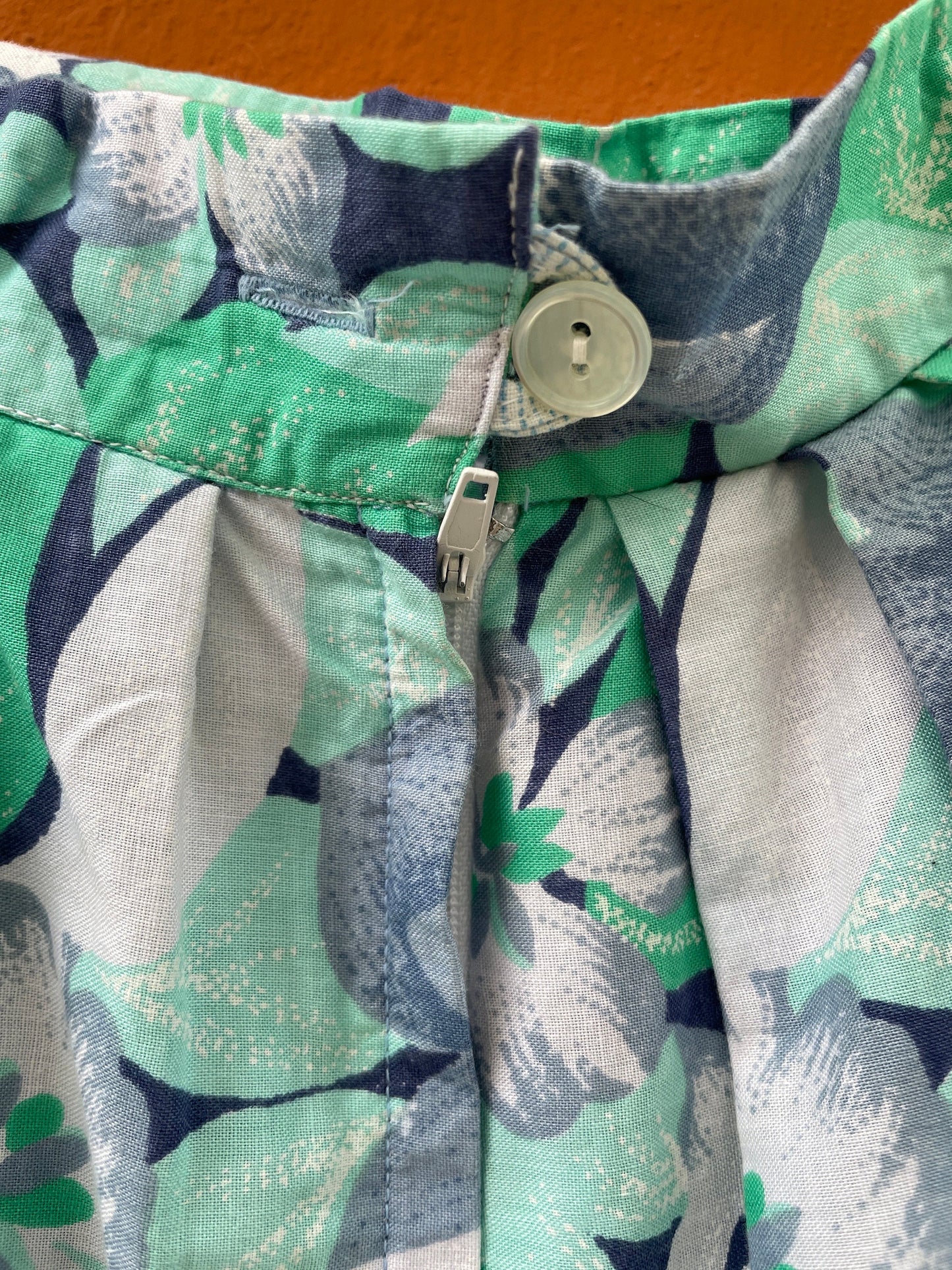 Vintage floral cotton midi skirt, Blue and green cottage core skirt, High rise summer outfit