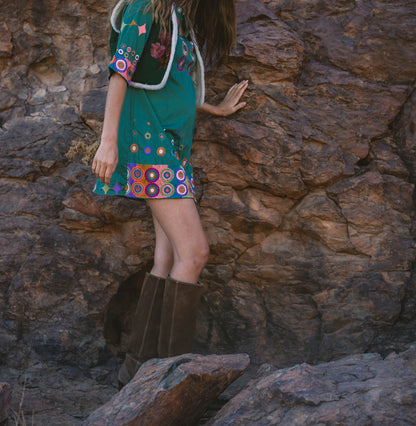 Dark green vintage Kurta, Sequin embroidered tunic, Boho festival outfit, Bohemian dress,
