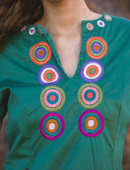 Dark green vintage Kurta, Sequin embroidered tunic, Boho festival outfit, Bohemian dress,