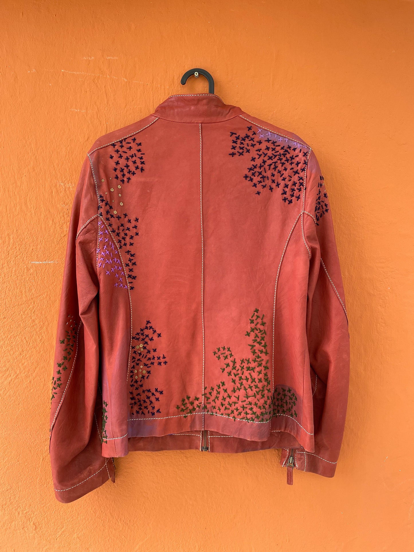 Red Leather Biker Jacket with Embroidery — additional view 9