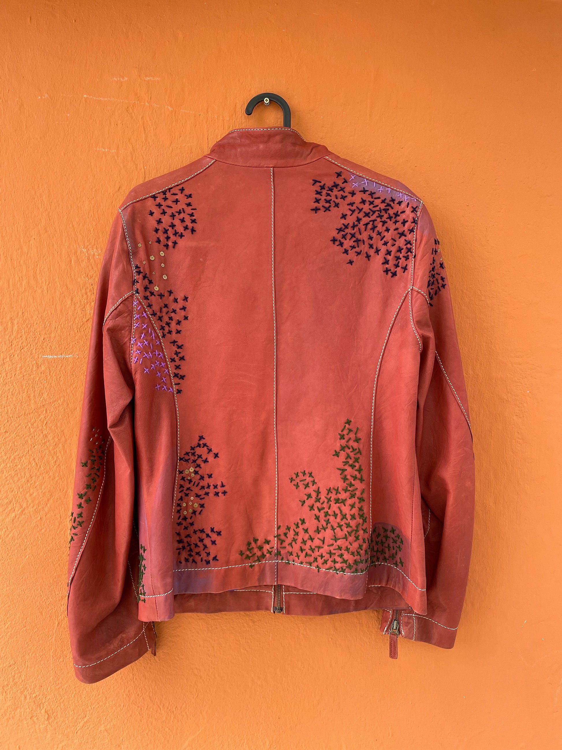 Red Leather Biker Jacket with Embroidery — additional view 9
