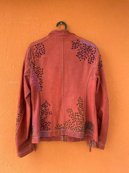 Red Leather Biker Jacket with Embroidery — additional view 9
