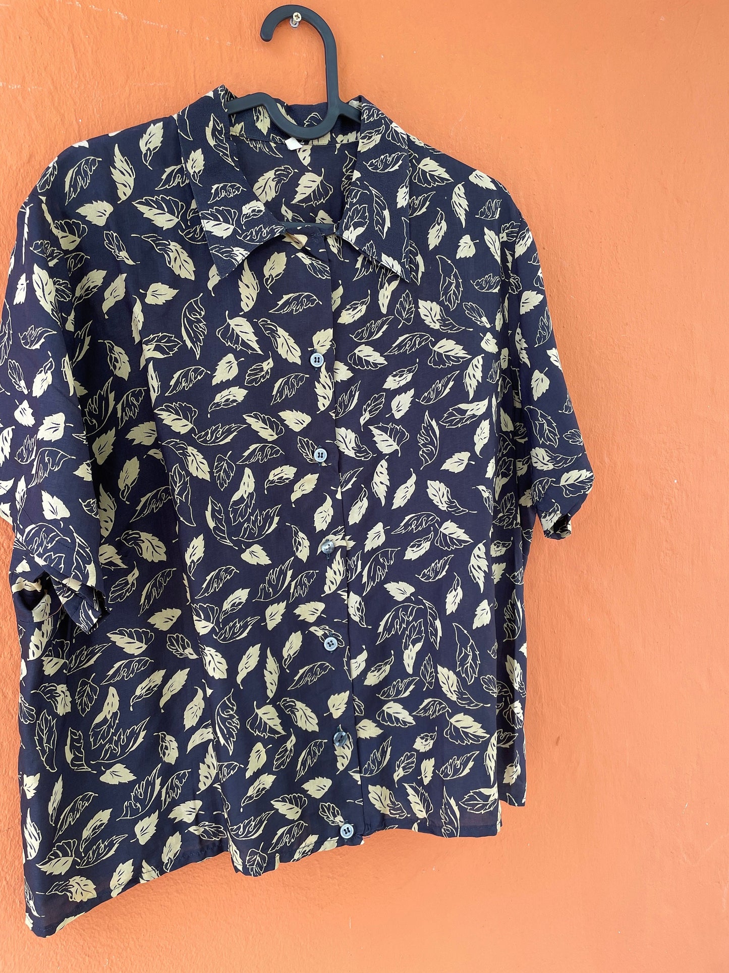 Vintage black patterned woman blouse, Collared retro shirt, Playful lightweight summer blouse, Retro 70s shirt