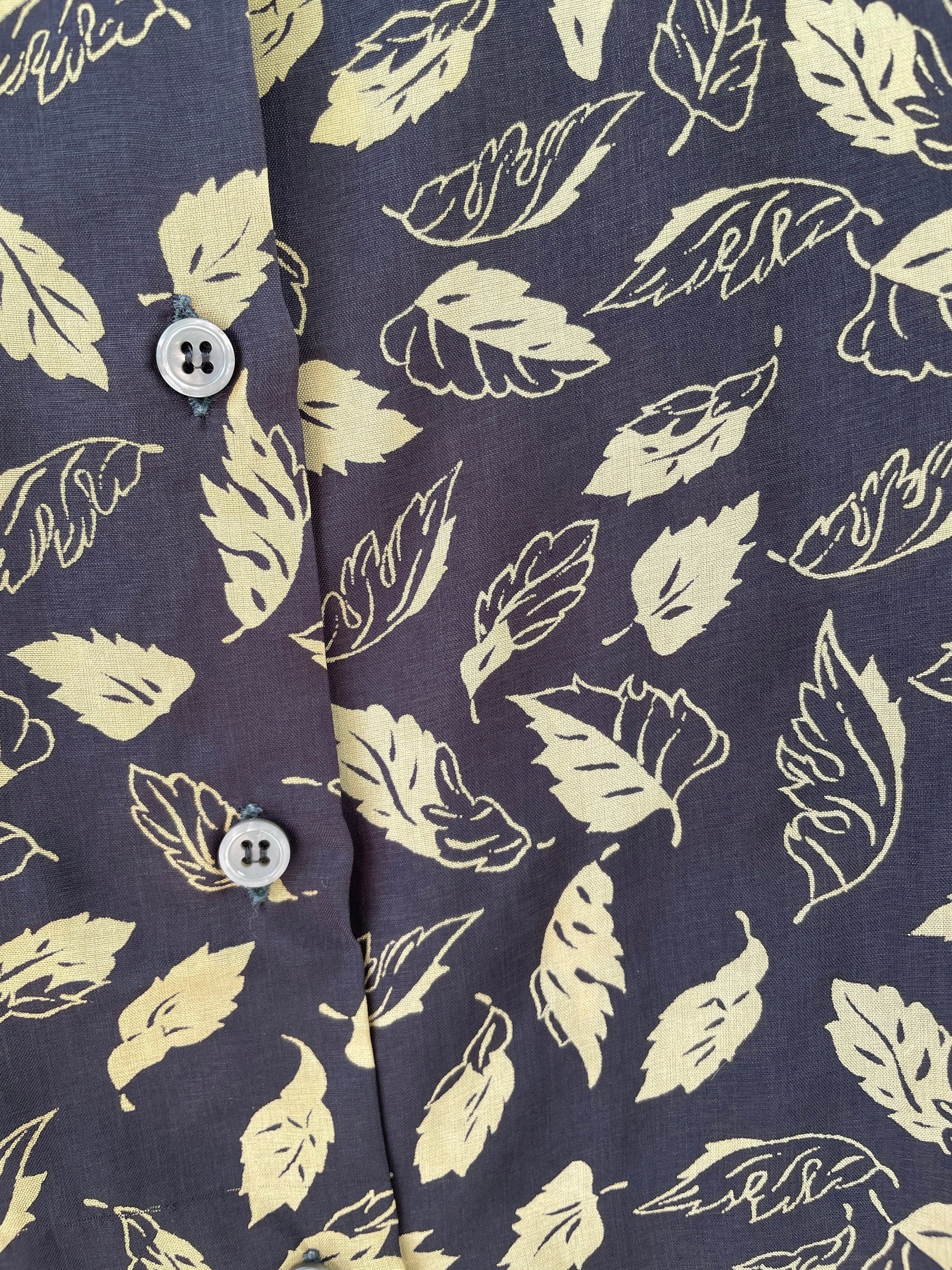 Vintage black patterned woman blouse, Collared retro shirt, Playful lightweight summer blouse, Retro 70s shirt