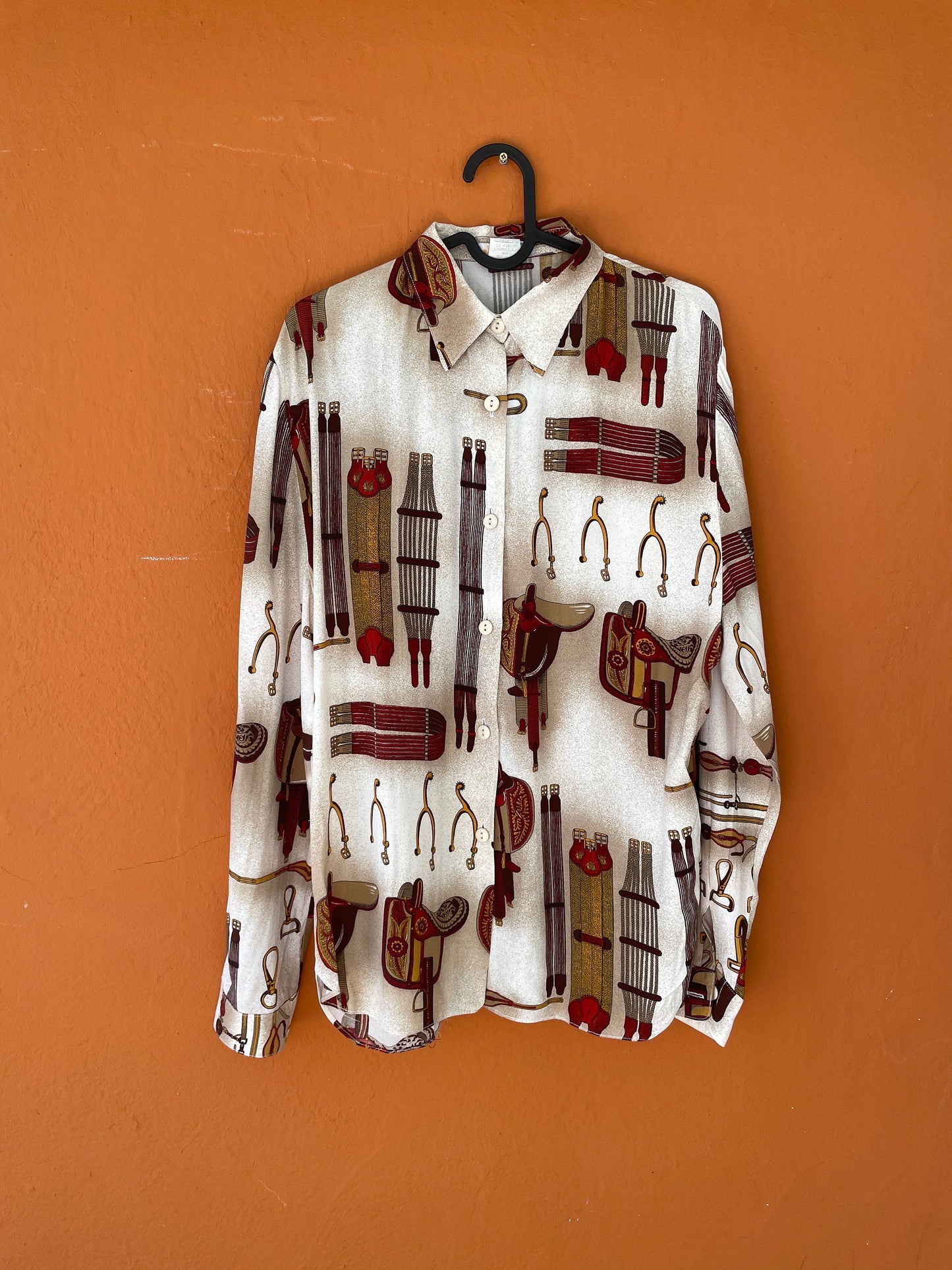 Vintage unique horse riding themed shirt, Chique club blouse, El Corte Ingles vintage woman oxford top, Horse lover birthday gift