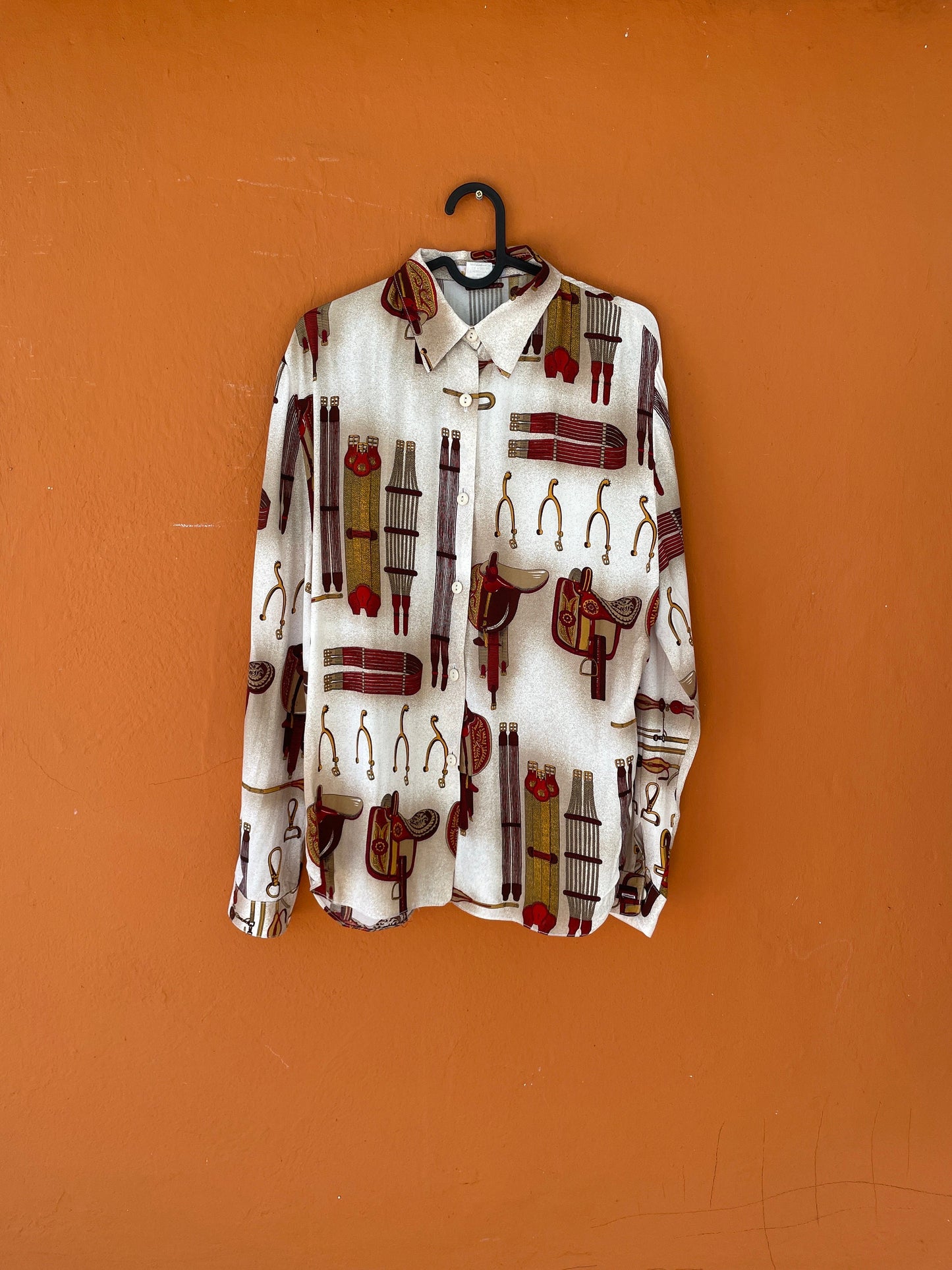 Vintage unique horse riding themed shirt, Chique club blouse, El Corte Ingles vintage woman oxford top, Horse lover birthday gift