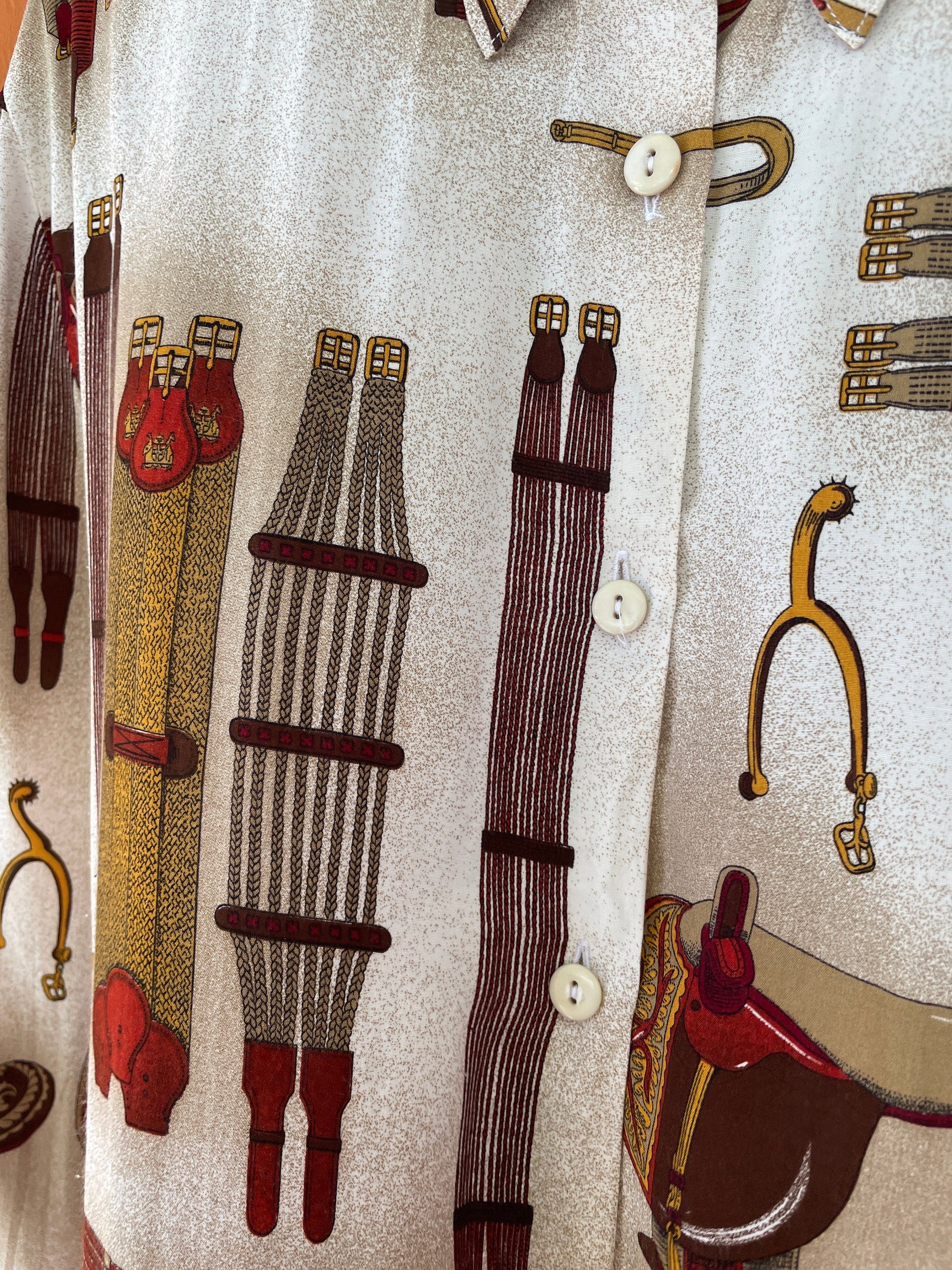 Vintage unique horse riding themed shirt, Chique club blouse, El Corte Ingles vintage woman oxford top, Horse lover birthday gift