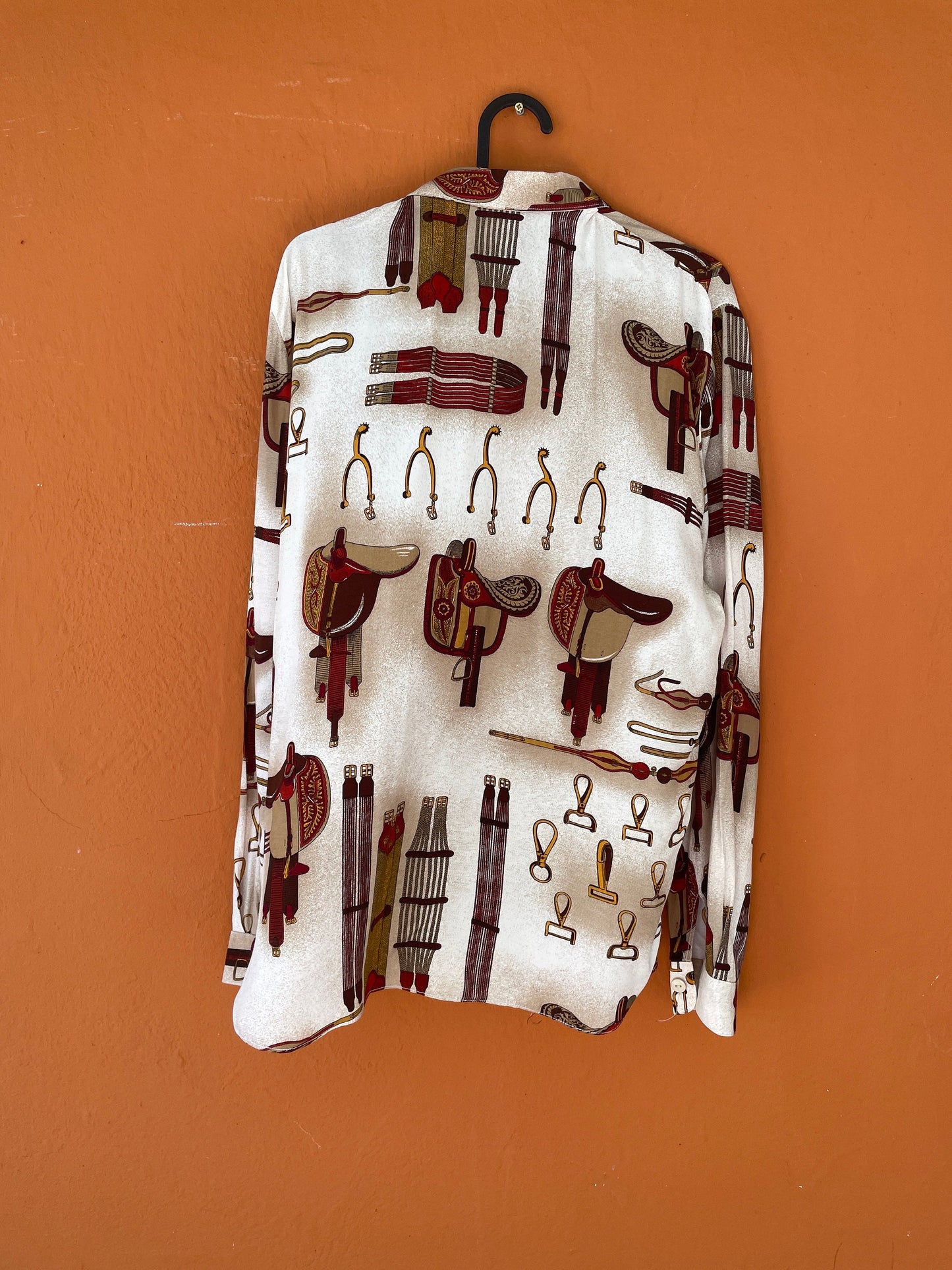 Vintage unique horse riding themed shirt, Chique club blouse, El Corte Ingles vintage woman oxford top, Horse lover birthday gift