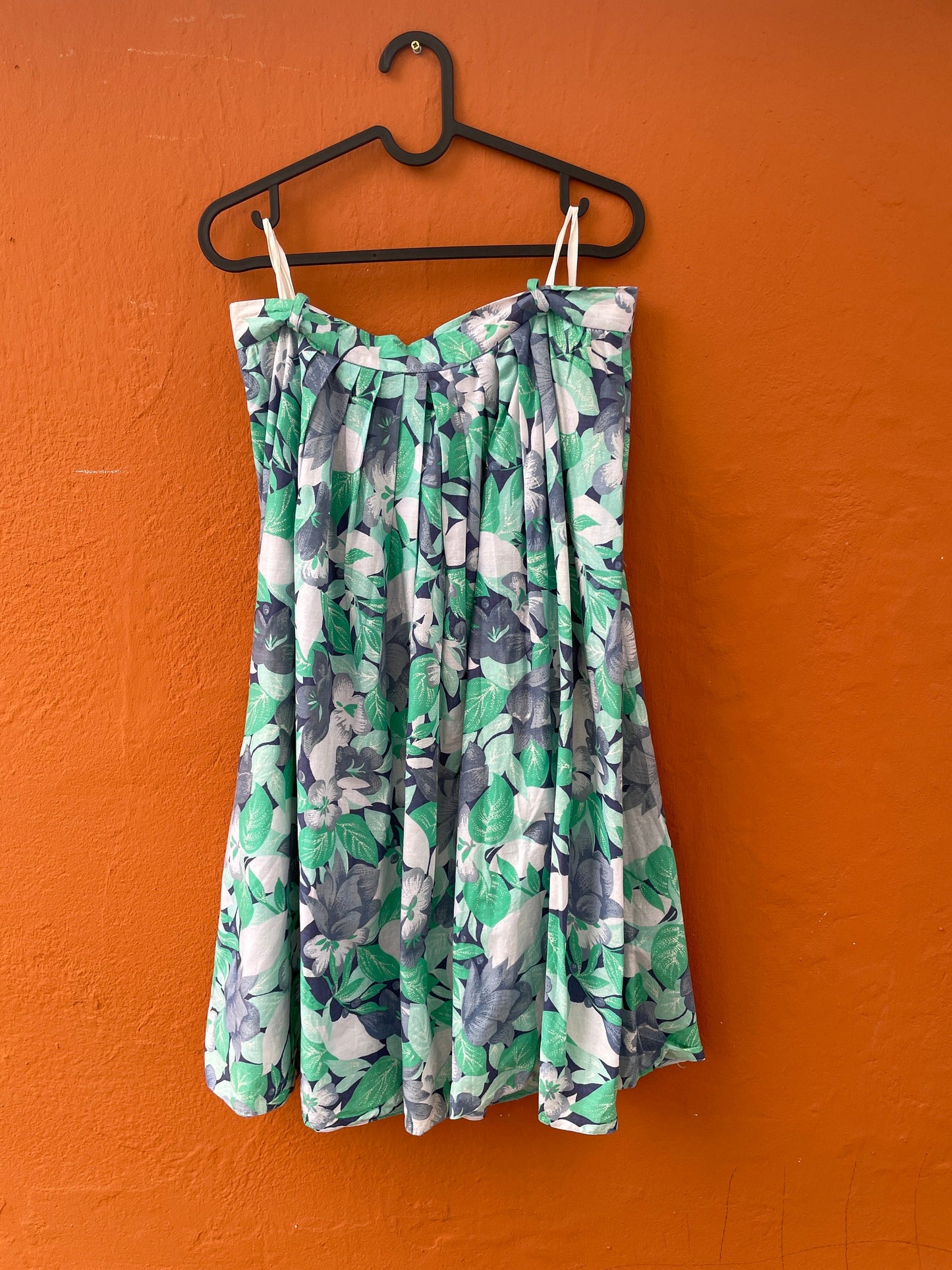 Vintage floral cotton midi skirt, Blue and green cottage core skirt, High rise summer outfit