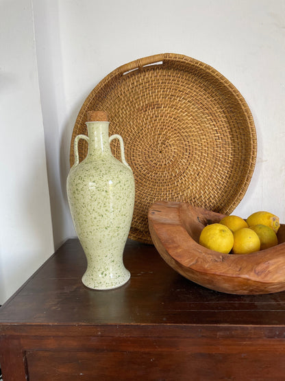 Vintage Green Speckled Oil Pitcher — detail