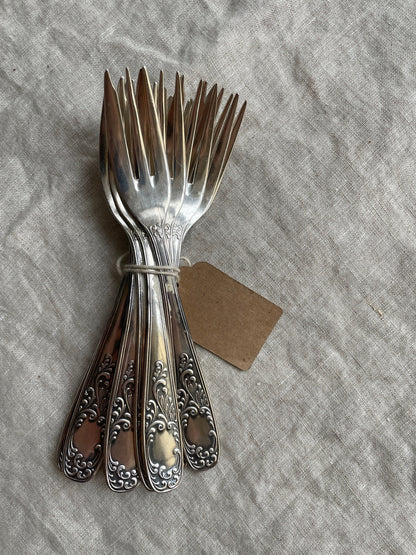Vintage Silver Plated Dessert Fork — fabric close-up