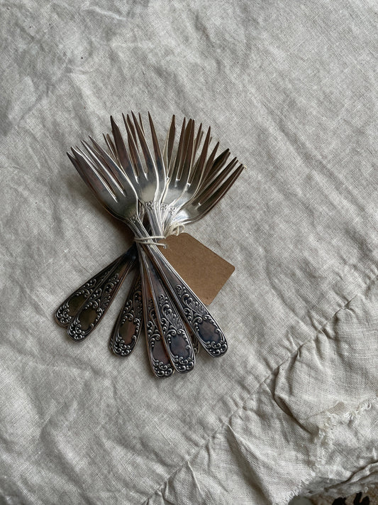 Silver Plated Dessert Fork 16cm Vintage French Floral Design Romantic Cottagecore High Tea Party Wedding Cake Serve