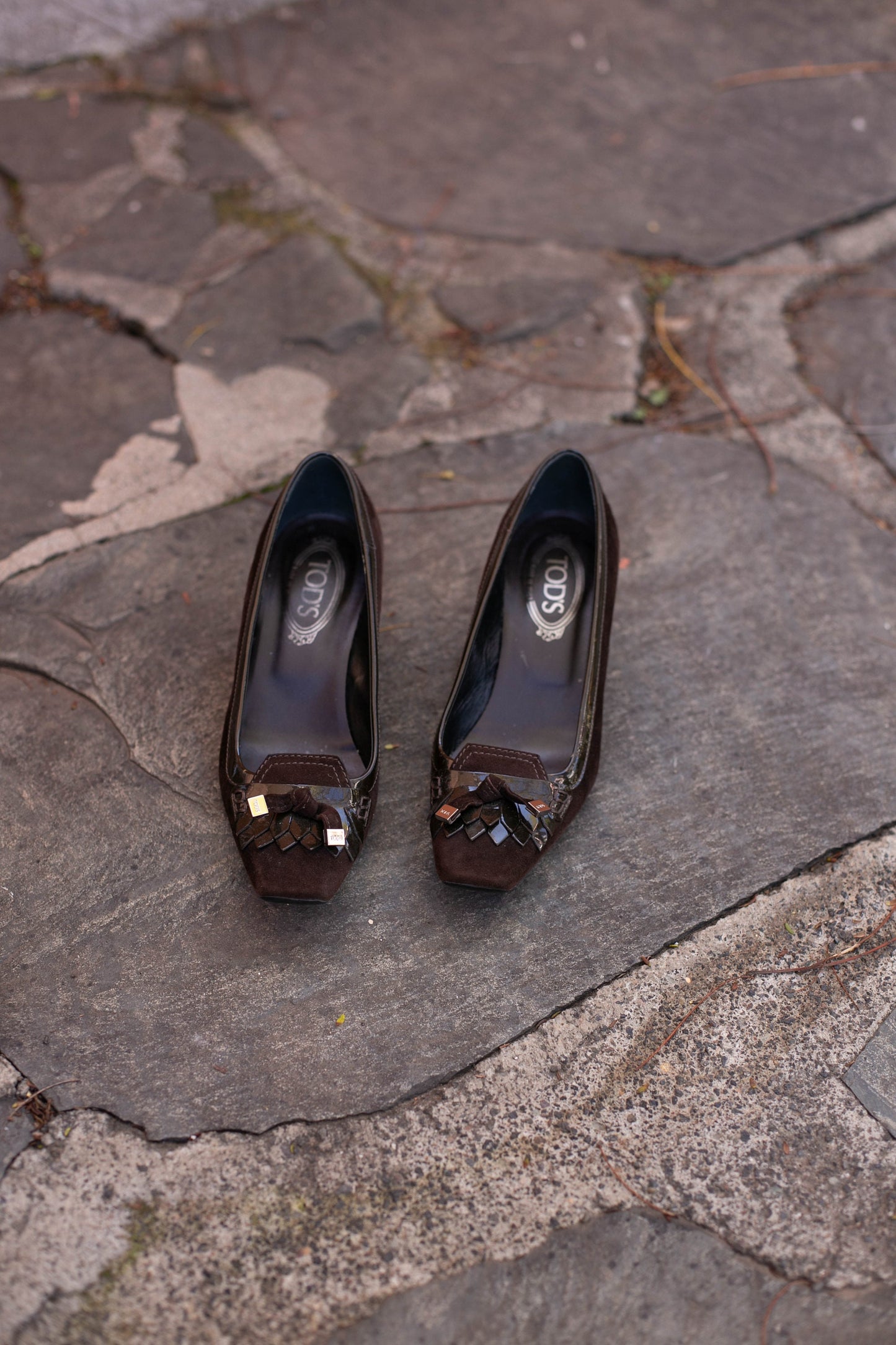 Vintage suede Tod's high heels, Comfortable dark brown designer shoe size 38.5, Summer pumps