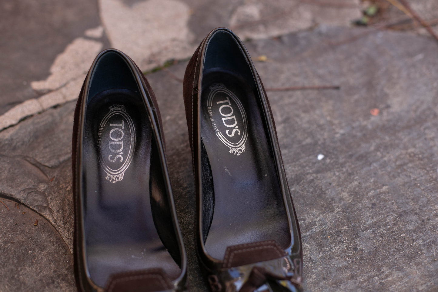 Vintage suede Tod's high heels, Comfortable dark brown designer shoe size 38.5, Summer pumps