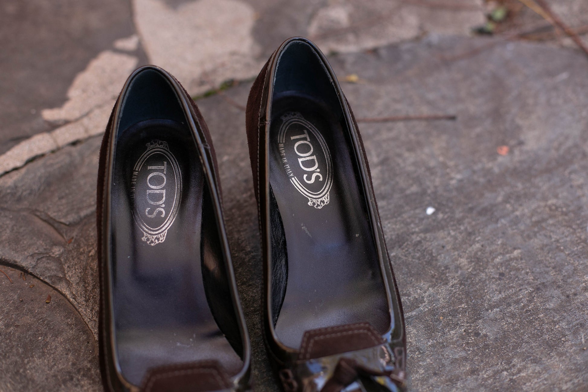 Vintage suede Tod's high heels, Comfortable dark brown designer shoe size 38.5, Summer pumps