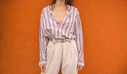 Vintage Burberry Striped Oxford Shirt — fabric close-up