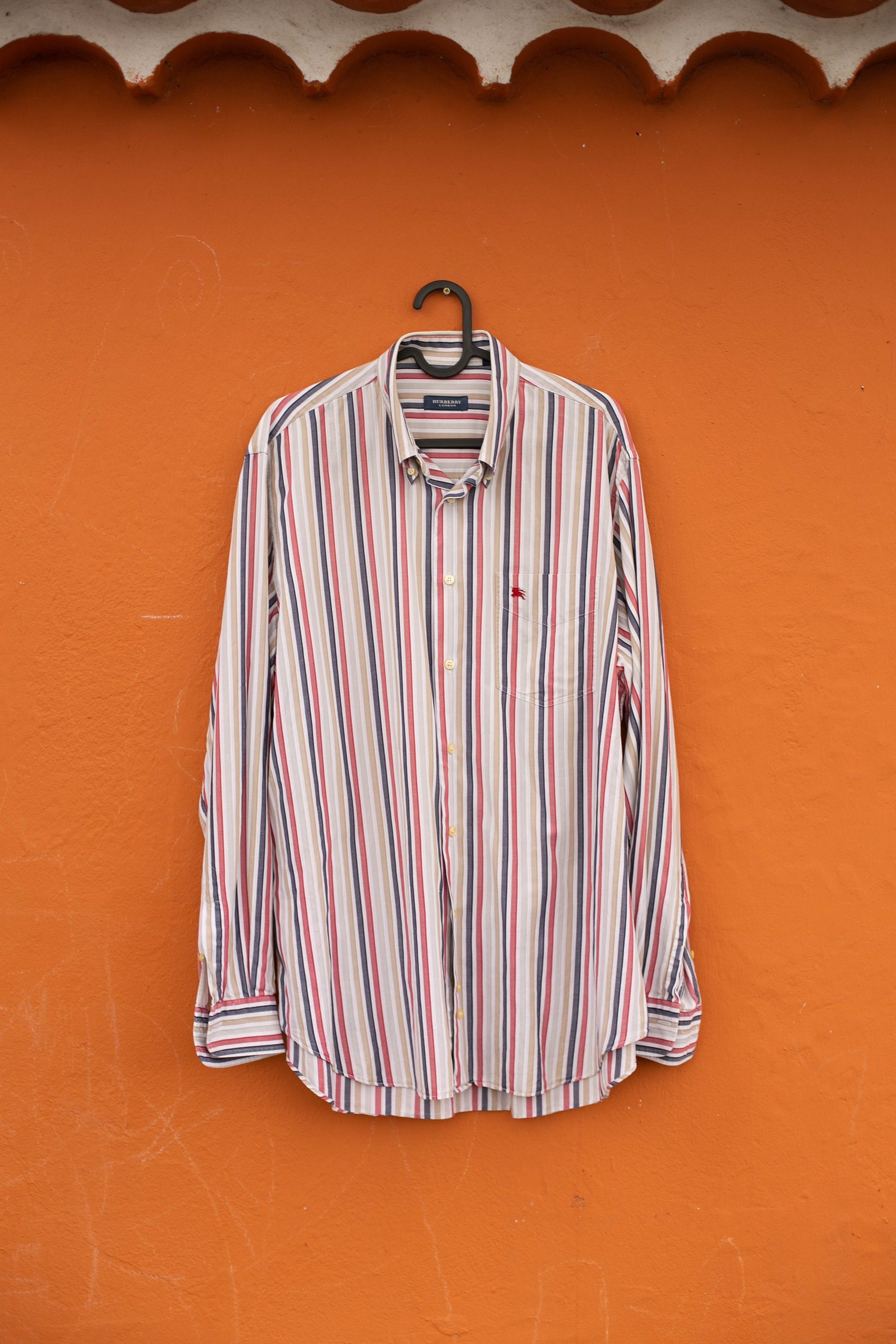 Vintage Burberry London striped Oxford shirt, Colourful men's button up blouse, Smart long sleeve oversized summer shirt, US 2X