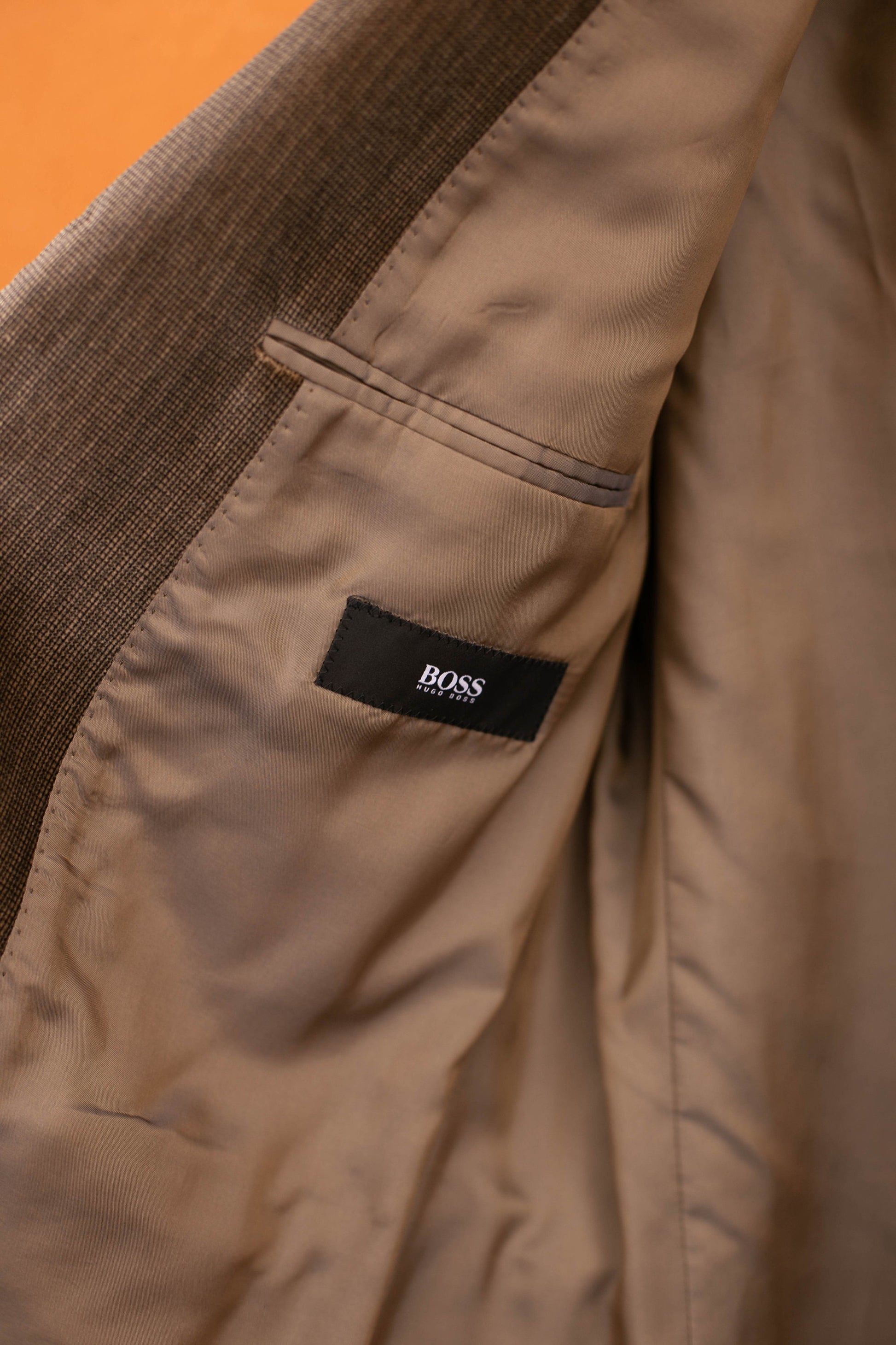 Boss Hugo Boss cotton velour blazer jacket, Rossellini model, Smart brown elegant men's formal double breasted blazer,