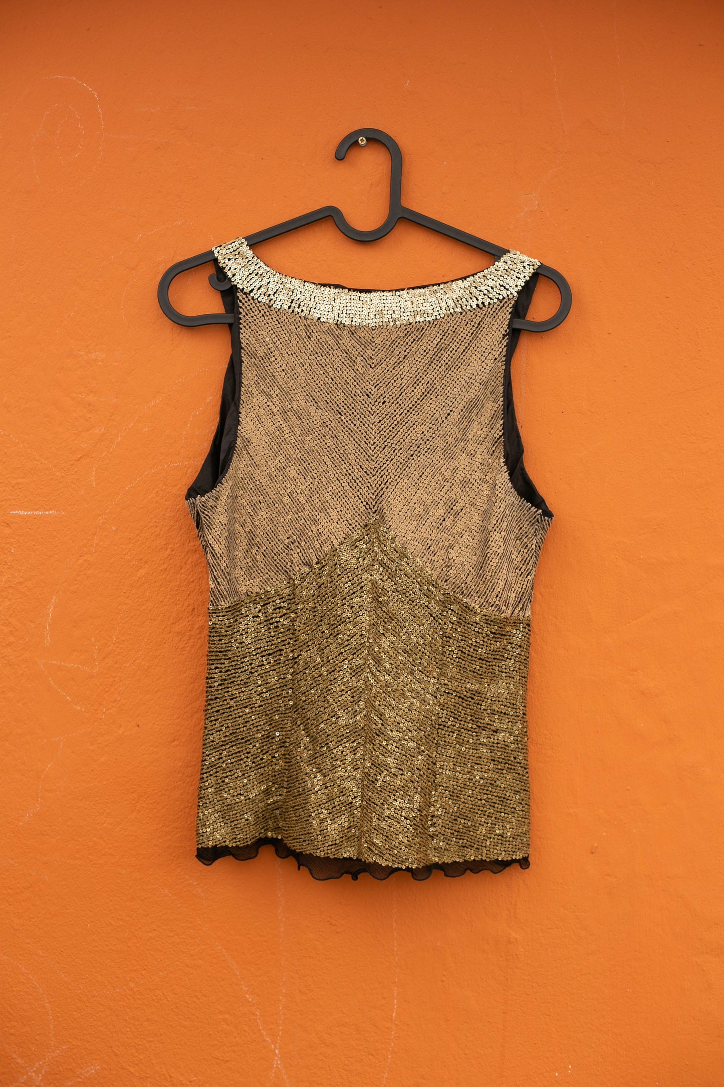 Gold sequin top with V neck, Christmas sparkly outfit, Festive Hoss homeless beaded tank top, Handmade festival top, Formal event tank, 38
