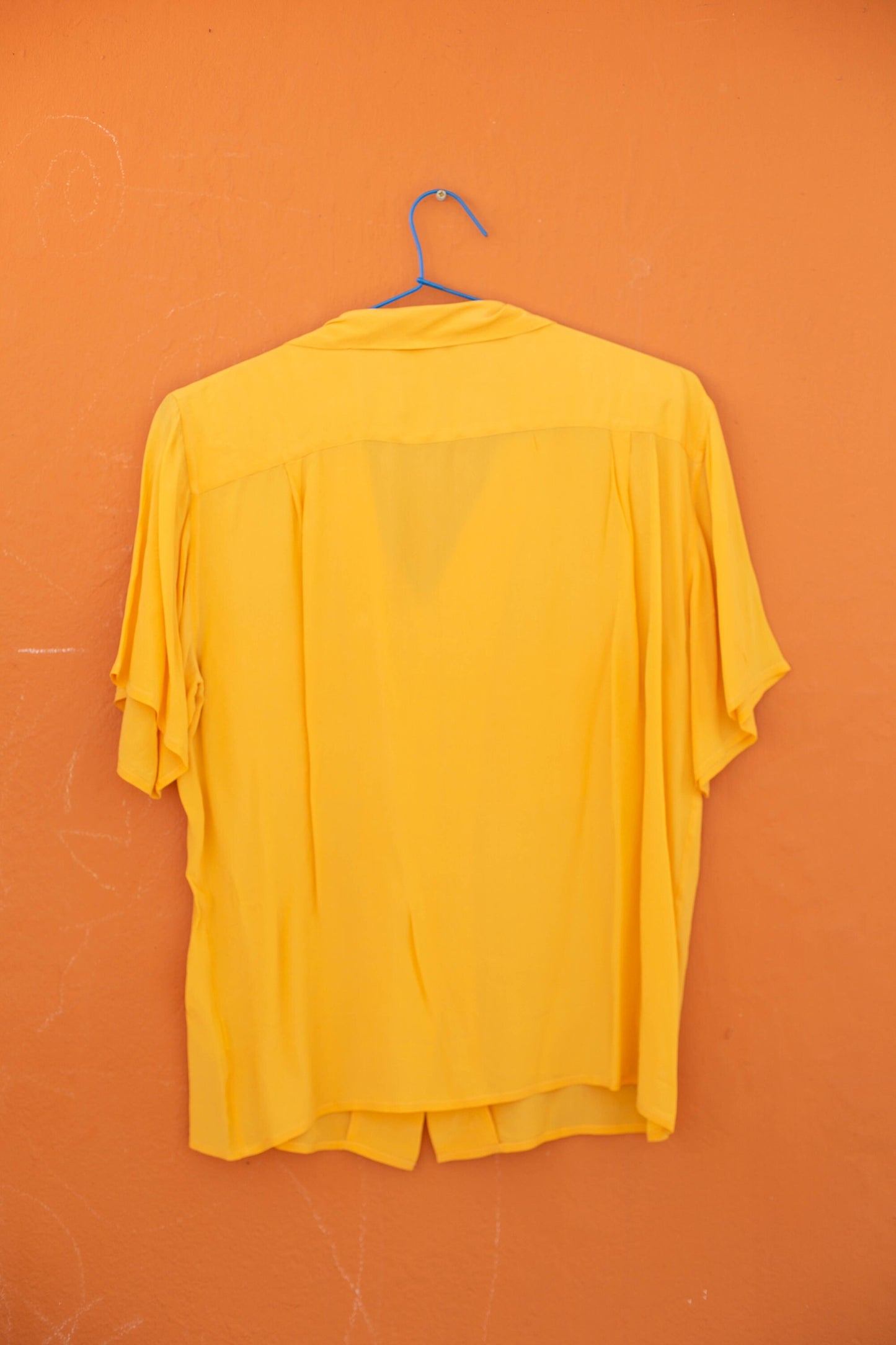 Silk vintage woman blouse in a curry yellow colour, Lightweight summer blouse, short sleeve shirt, Vintage clothing,
