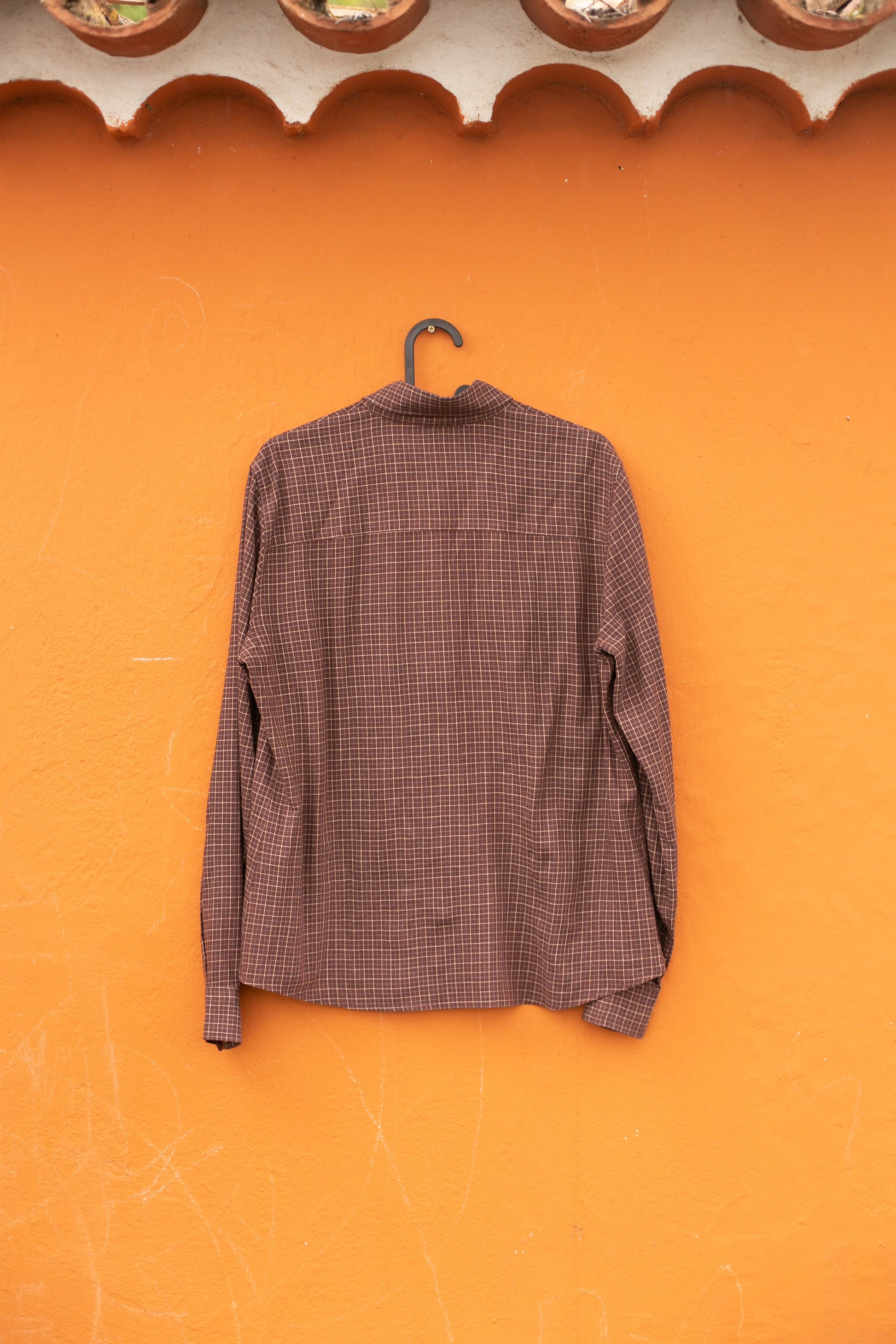 Thomas Burberry vintage plaid blouse – size L, burgundy check, logo buttons, designer button down