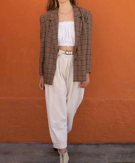 Vintage smart wool plaid women blazer, Shepherd check jacket, Light academia blazer, Retro women's clothing, Wool formal jacket,