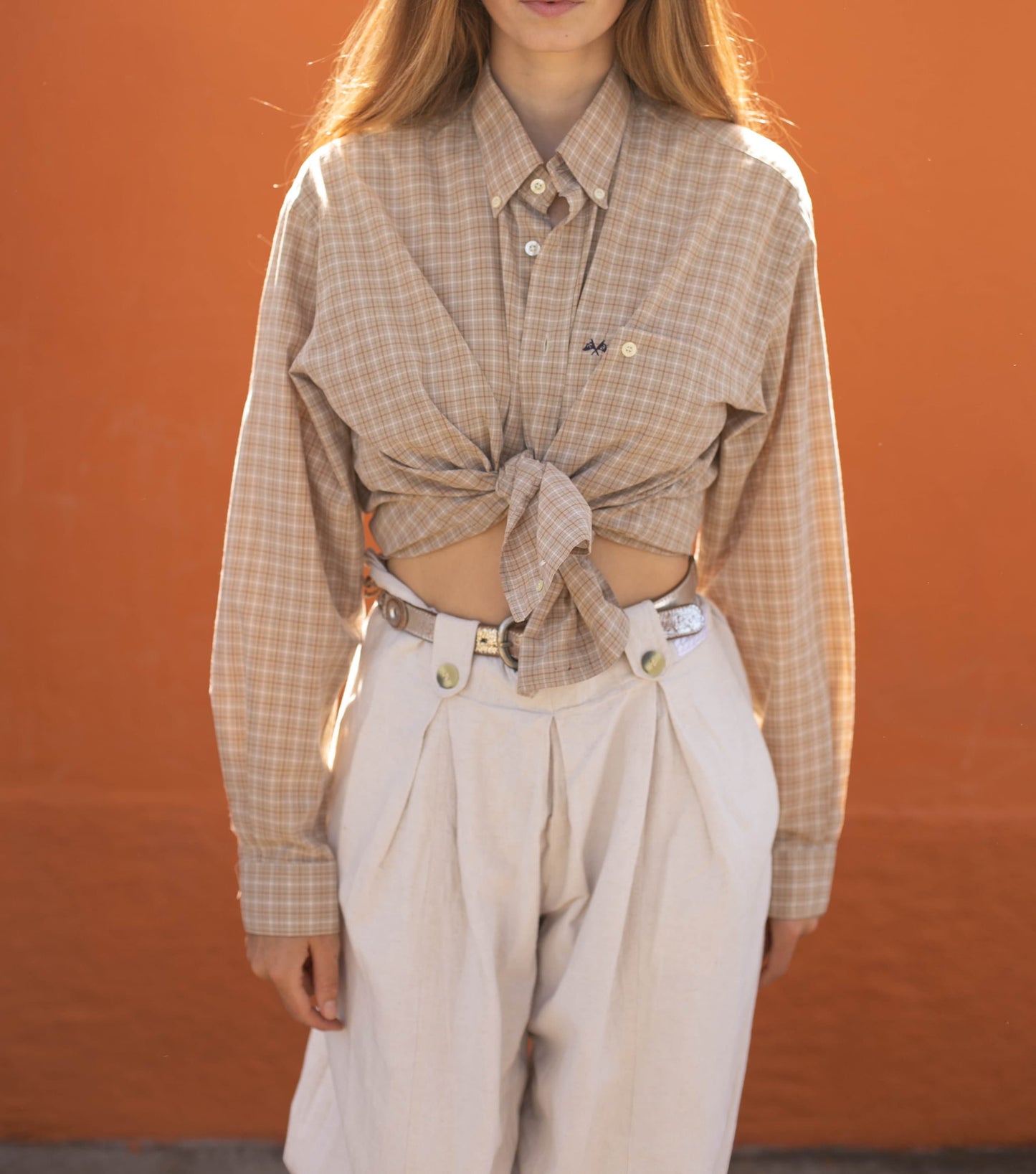 Vintage Thomas Burberry shirt, Beige button up blouse, Smart designer clothing