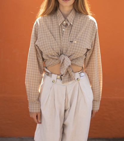 Vintage Thomas Burberry shirt, Beige button up blouse, Smart designer clothing