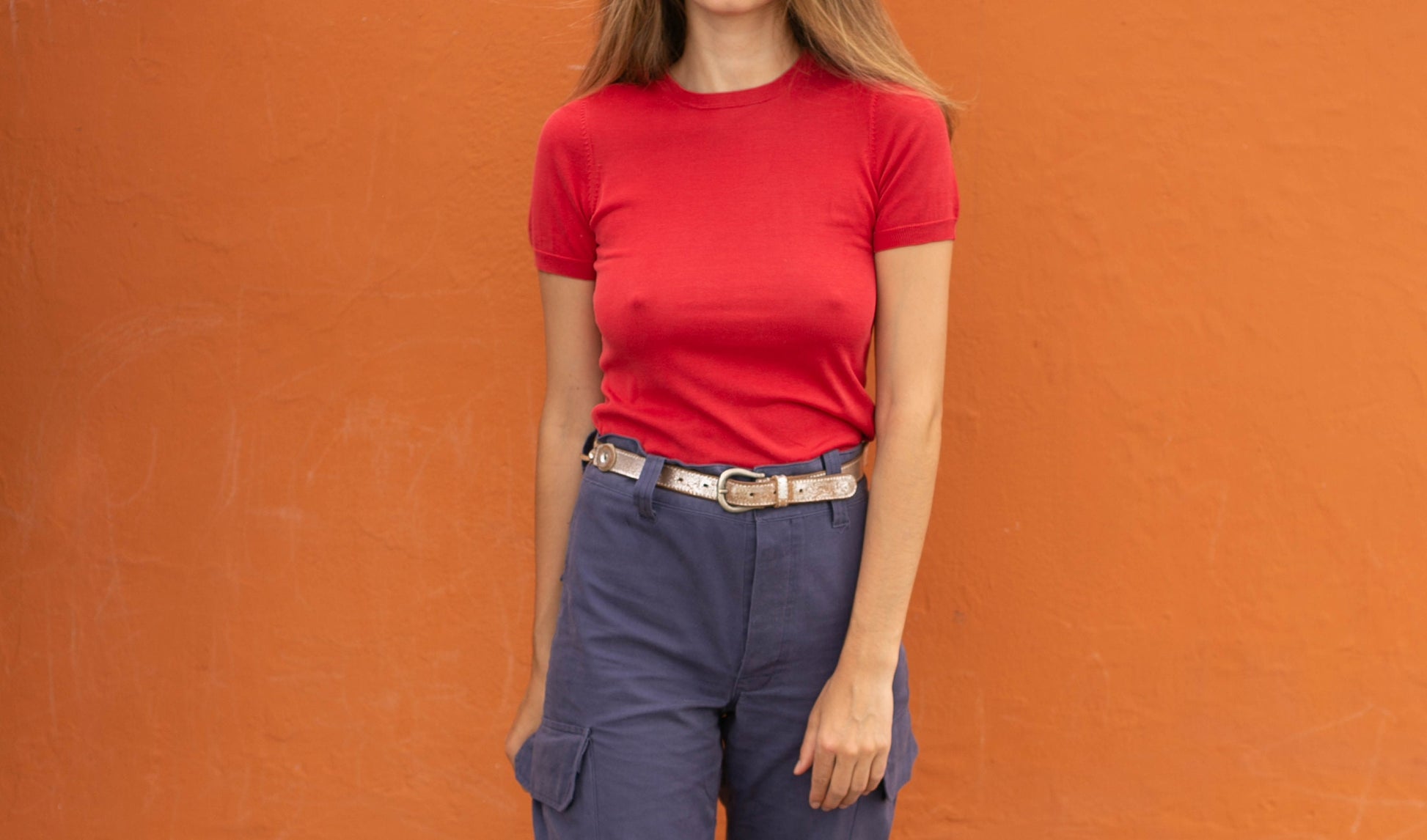 Vintage Carolina Herera red short sleeve summer t-shirt, Lightweight casual top, Vintage designer clothing