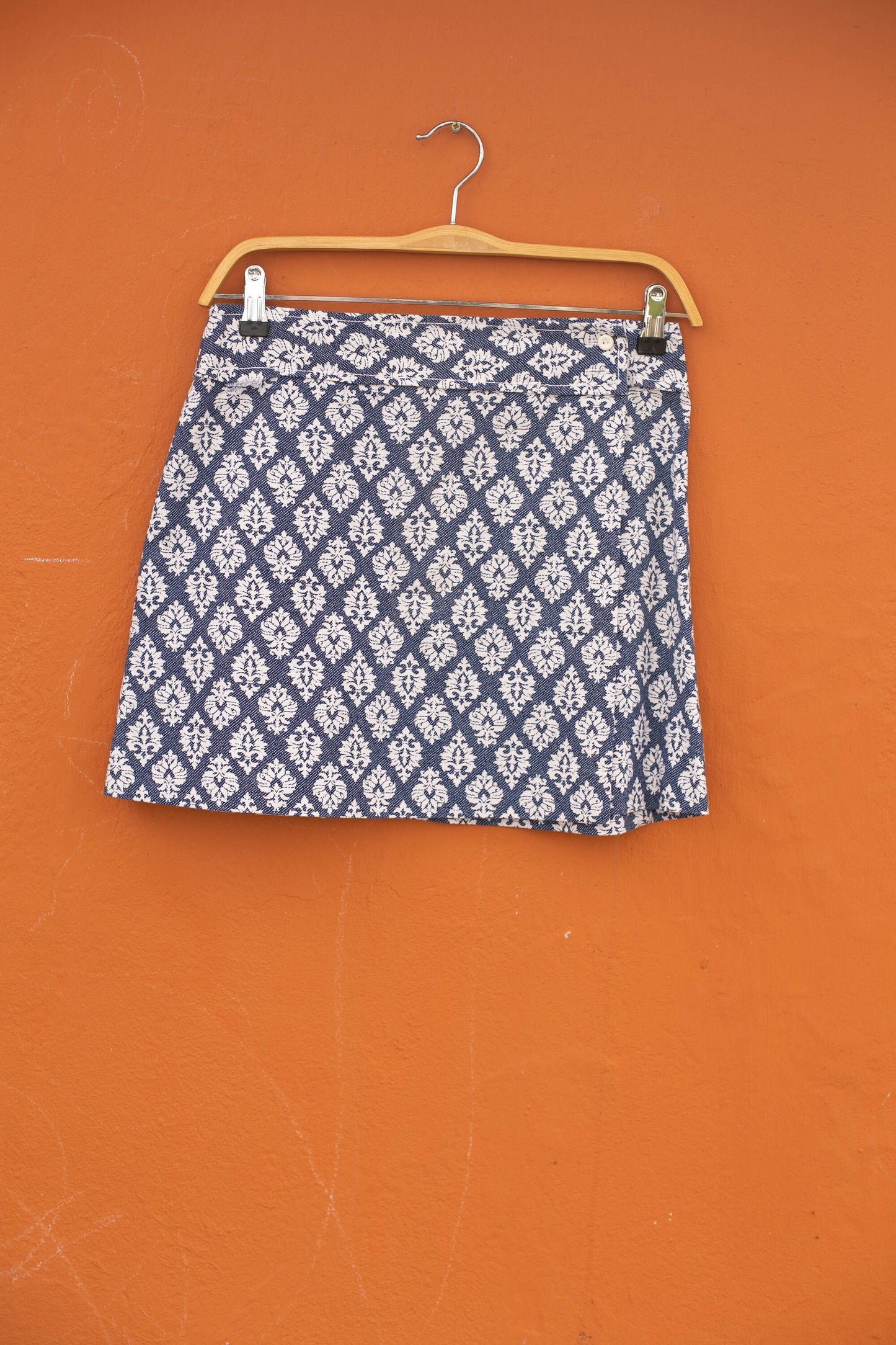 Vintage jacquard handmade mini skirt, Y2k aesthetic short blue and white skirt, cute pencil summer skirt, mini skirt, 70s jeans skirt,