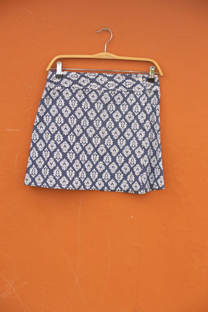 Blue and White Jacquard Vintage Mini Skirt, Y2K Aesthetic