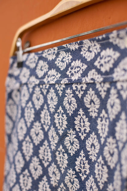 Blue and White Jacquard Vintage Mini Skirt, Y2K Aesthetic