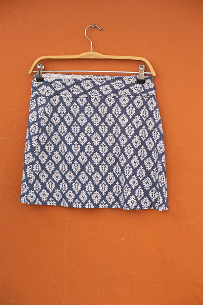 Blue and White Jacquard Vintage Mini Skirt, Y2K Aesthetic