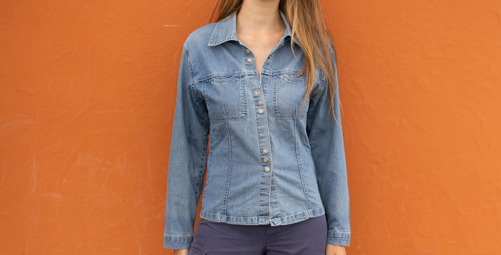 Y2k denim on denim blouse, 80s Vintage jeans shirt, 90s aesthetic, M