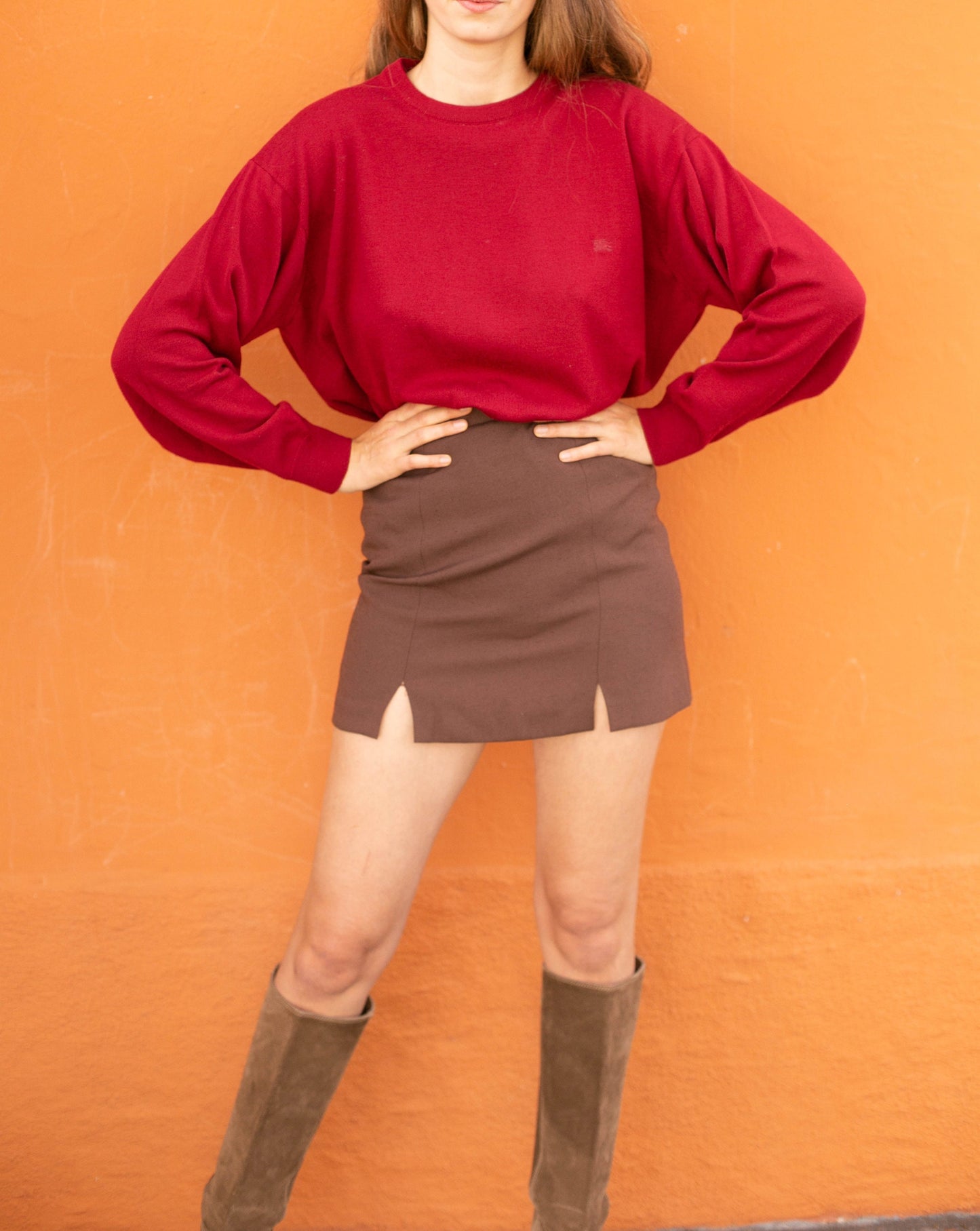 Vintage Burberry Red Sweater | Unisex Merino Wool Blend Knit | Minimal Logo Embroidery | Size XL