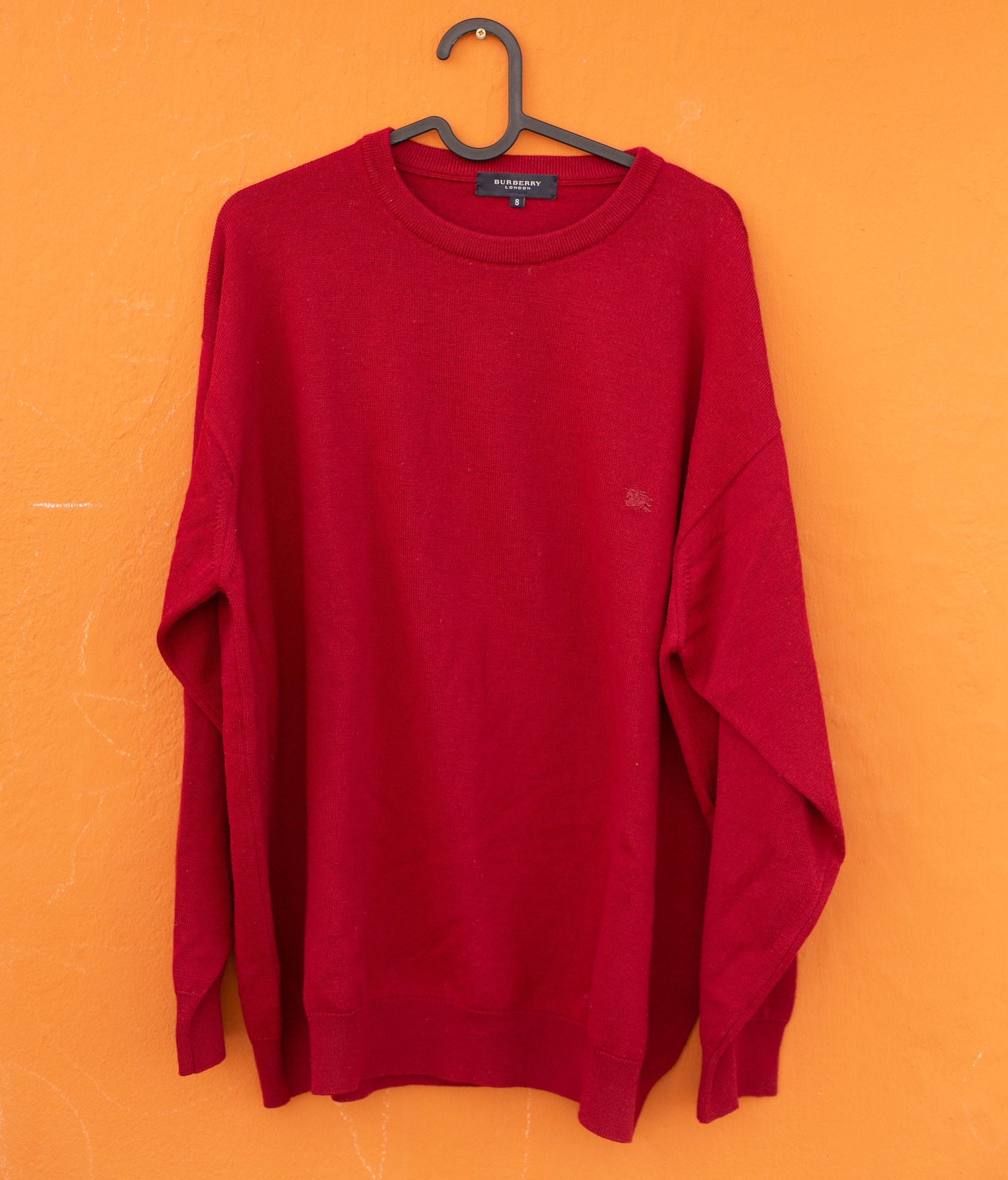 Vintage Burberry Red Sweater | Unisex Merino Wool Blend Knit | Minimal Logo Embroidery | Size XL