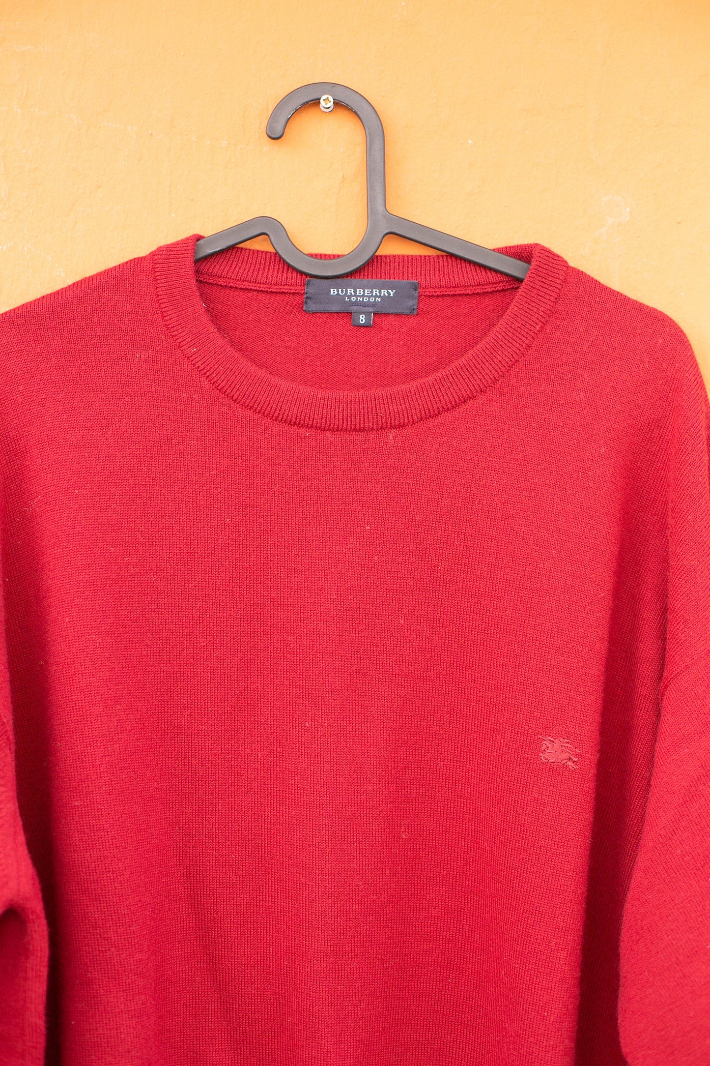 Vintage Burberry Red Sweater | Unisex Merino Wool Blend Knit | Minimal Logo Embroidery | Size XL