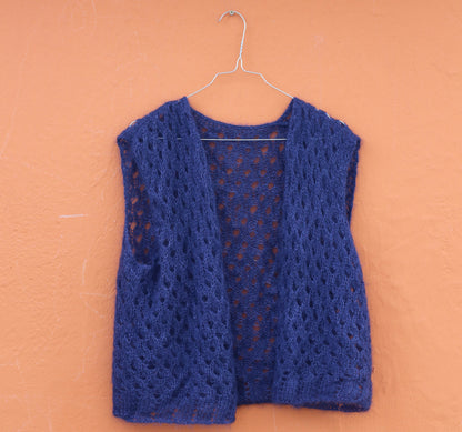 Navy Blue Handknit Crochet Bolero Vest — additional view 10
