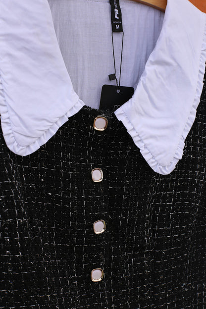 Chic Vintage Black & White Puff Sleeve Top — additional view 9