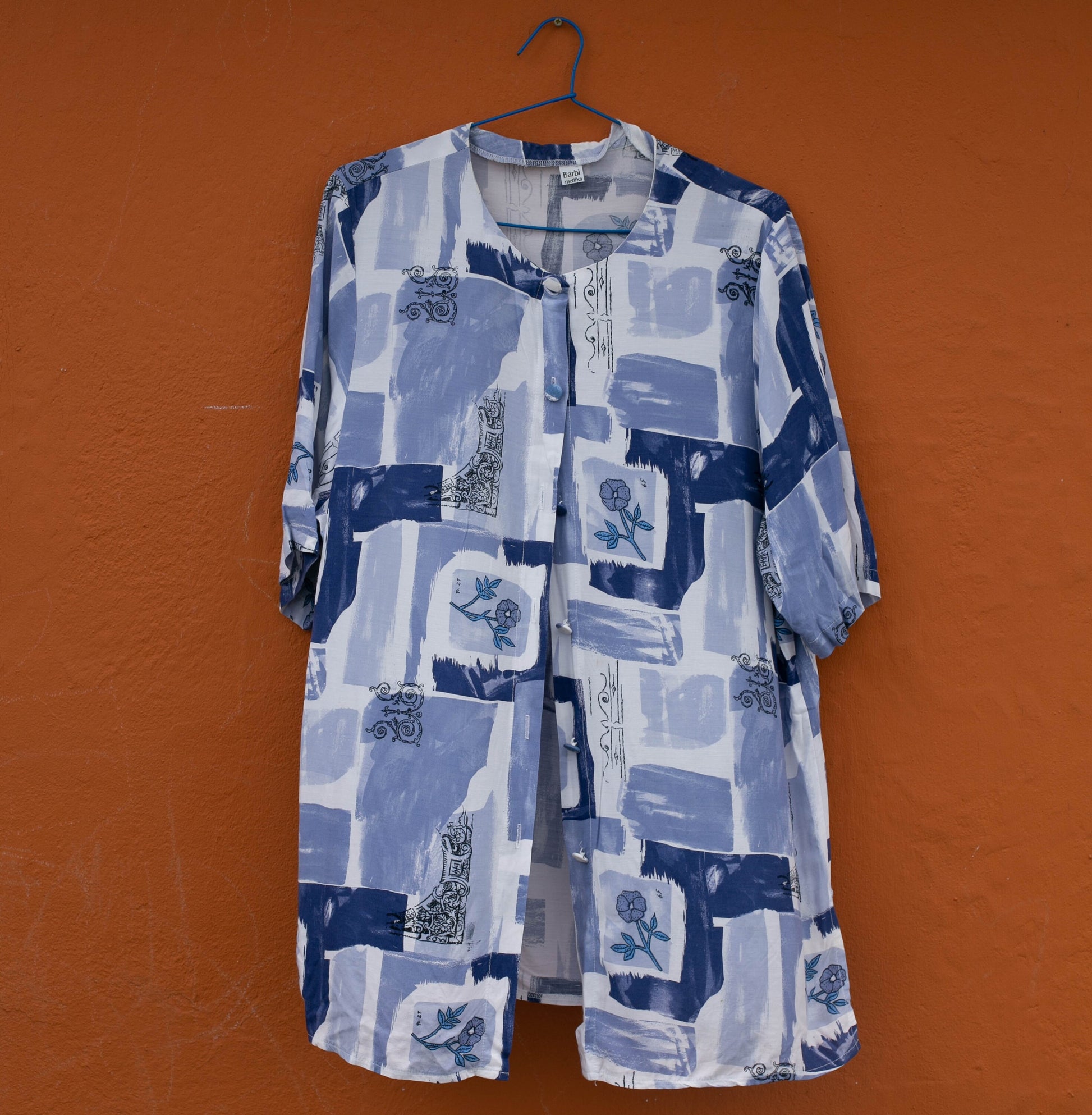 Vintage Blue Print Tunic - Artsy & Flowy Women's Top