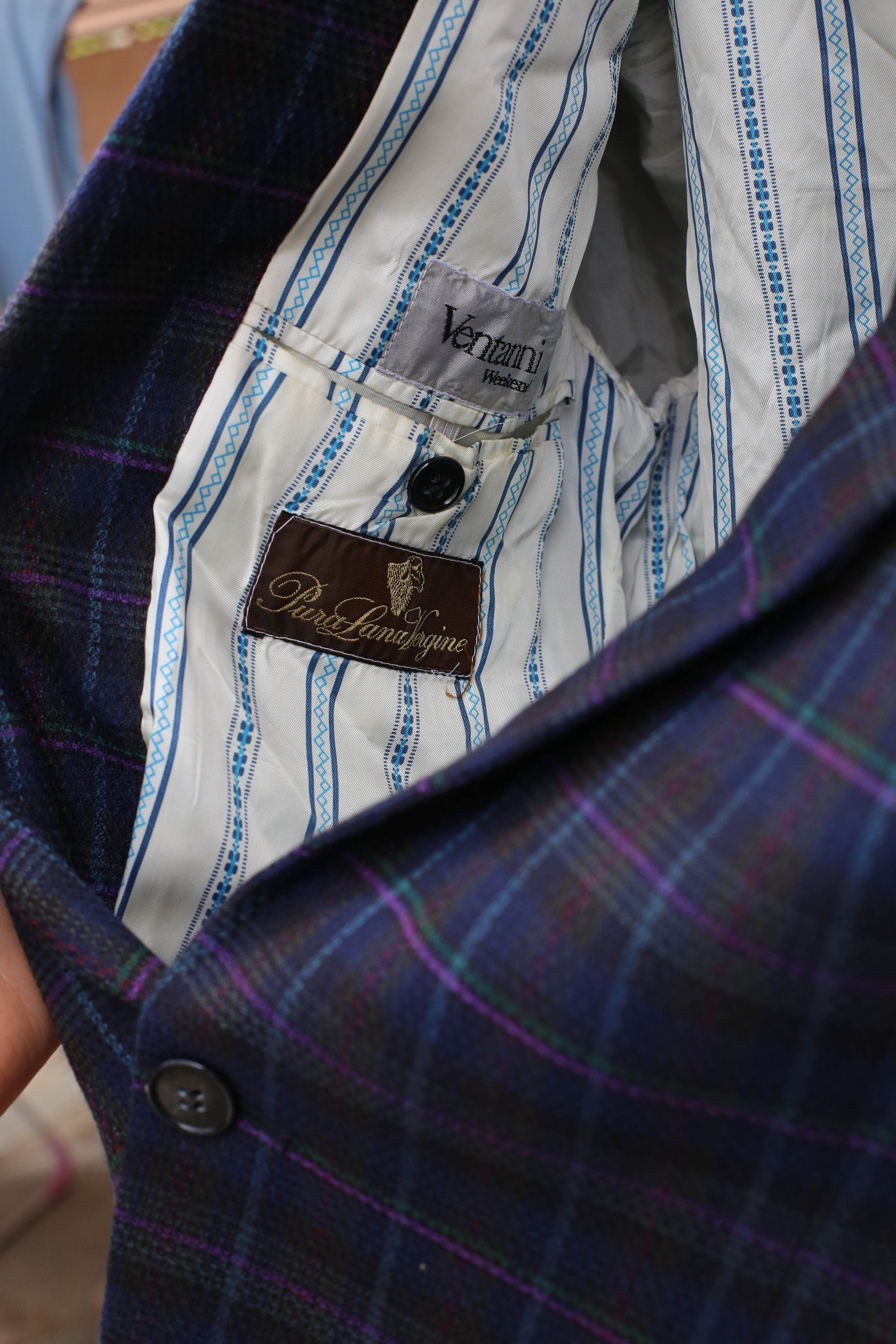 Vintage Dark Blue Plaid Wool Blazer — additional view 9