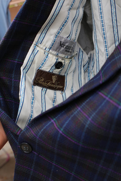 Vintage Dark Blue Plaid Wool Blazer — additional view 9