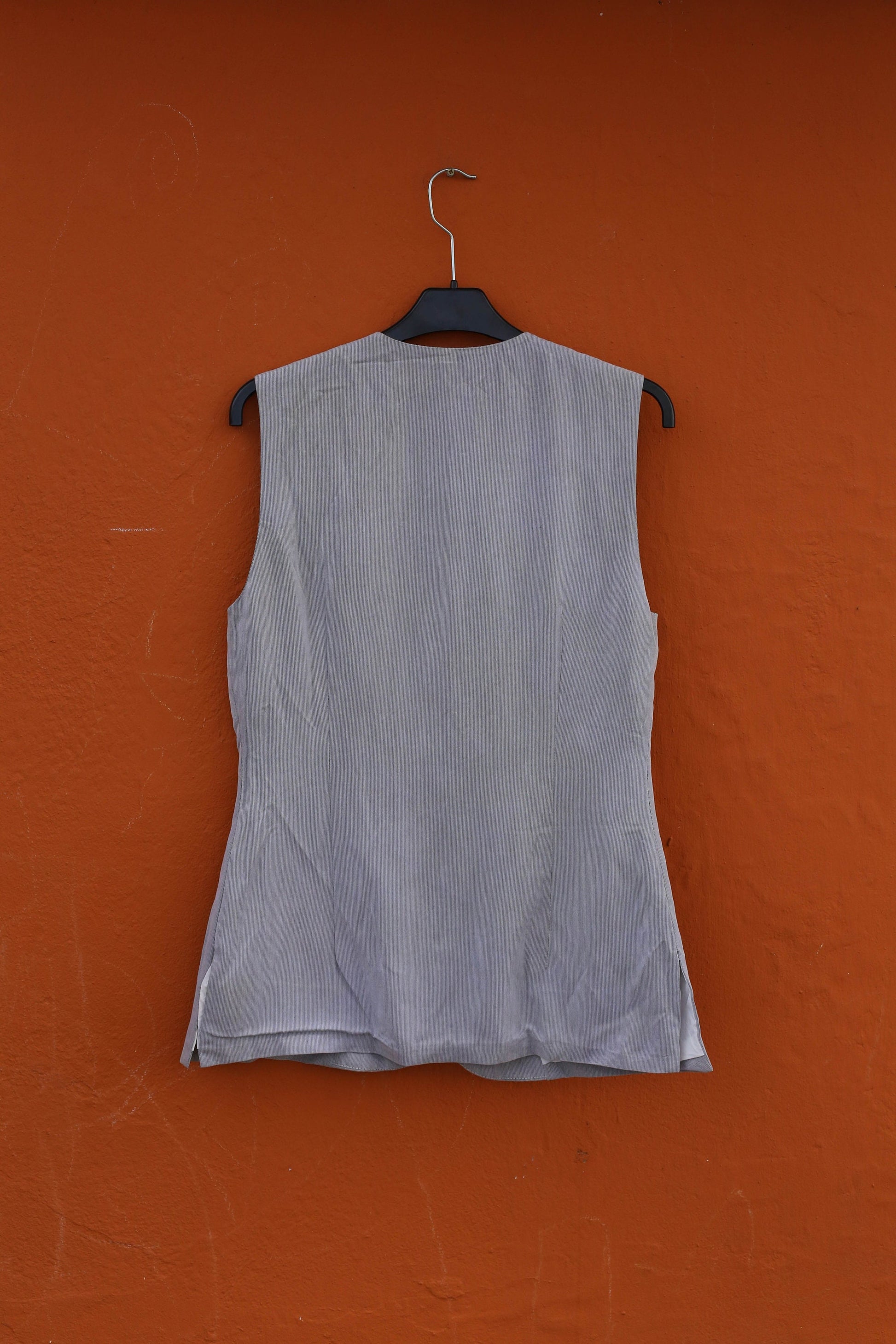 Grey long women gilet, Sleeveless jacket, Vintage 80s waistcoat, Retro light academia clothing
