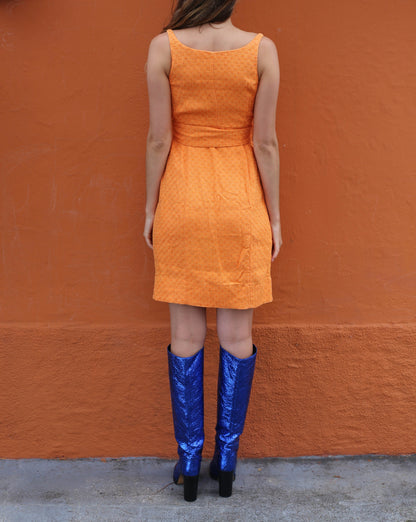 Vintage Orange Belted Linen Summer Dress — additional view 7