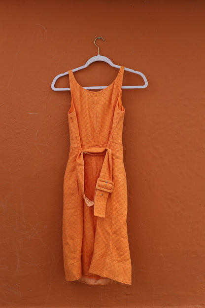 Vintage Orange Belted Linen Summer Dress — additional view 8