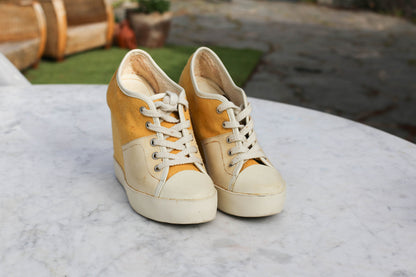 Vintage See By Chloé Yellow Wedge Sneakers — back view