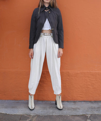 Cropped Brown Pinstripe Blazer — back view