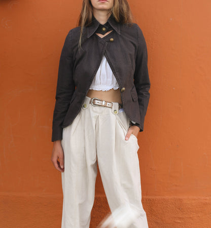 Cropped Brown Pinstripe Blazer