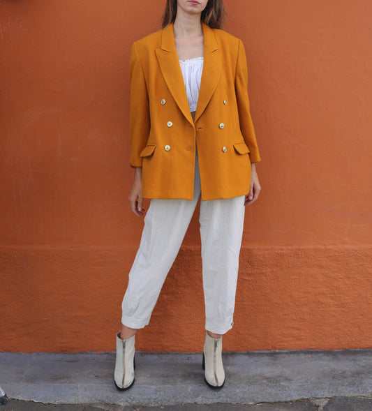 Orange wool vintage blazer, Emily in Paris colourful statement aesthetic, Smart bold Girl boss clothing, Size USA L